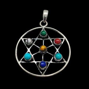 7 Chakra Harmony Geometric Silver Pendant With Multicolor Authentic Stones
